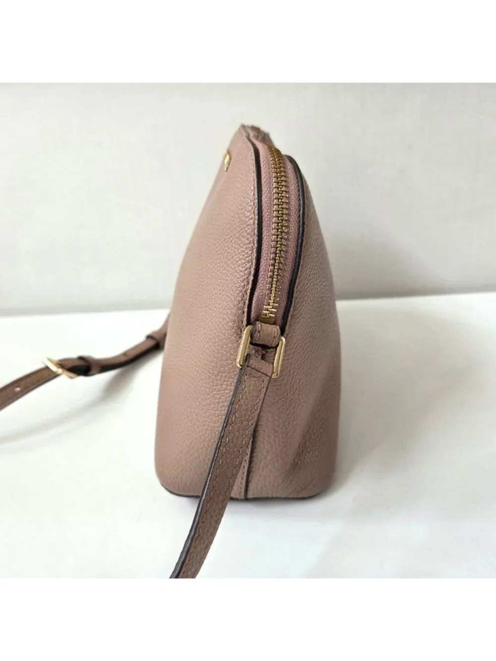 Michael Kors Purse Fawn Pink Tan Pebbled Leather Adele Dome Crossbody Preppy